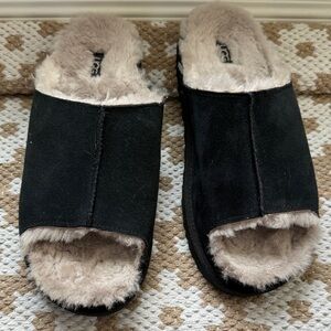 UGG Black Slide Shearling Slippers Sandals Greenport Platform Sandal Authentic